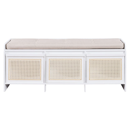 Entryway Shoe Bench With Drawers & Button Tufted Cushion