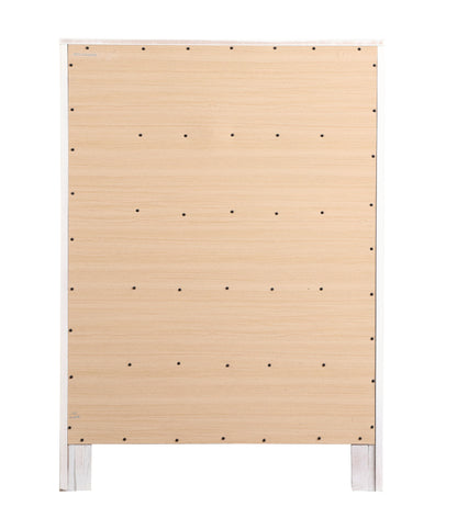The Modern Elegant Transitional Storage Chest features a rectangular wooden panel with a light wood finish, visible black screws in the back, and stands on four short white legs.