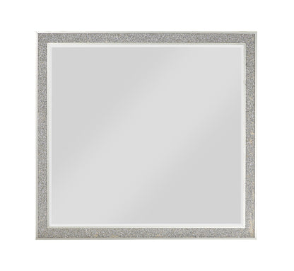 The Sliverfluff mirror features a wide, shiny champagne frame with a glittery, textured design. The square mirror is displayed centered against a plain white background.