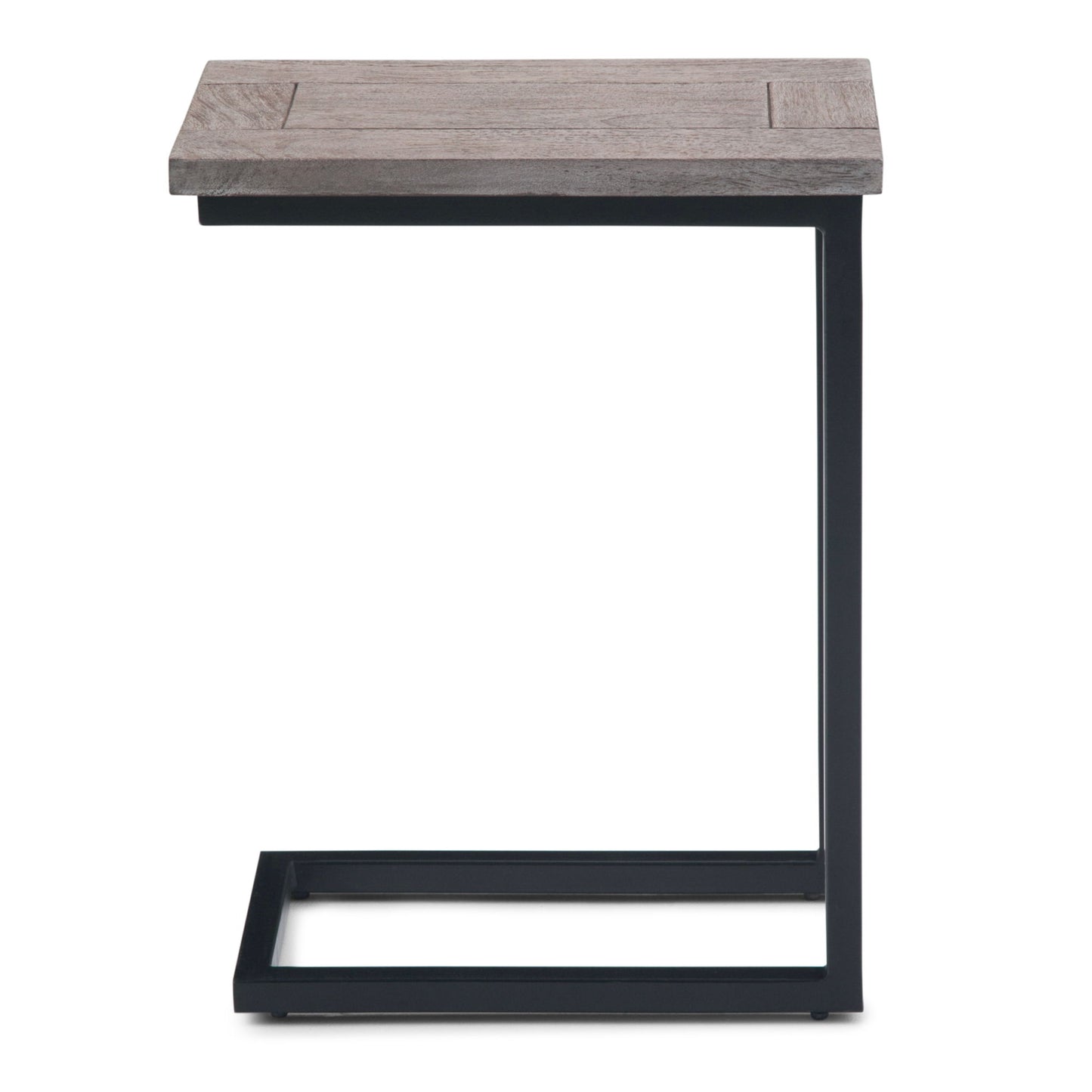 The Skyler - Handcrafted C Side Table features a modern design with a rectangular wooden top and black metal frame, perfect for sliding under sofas or chairs for added convenience.