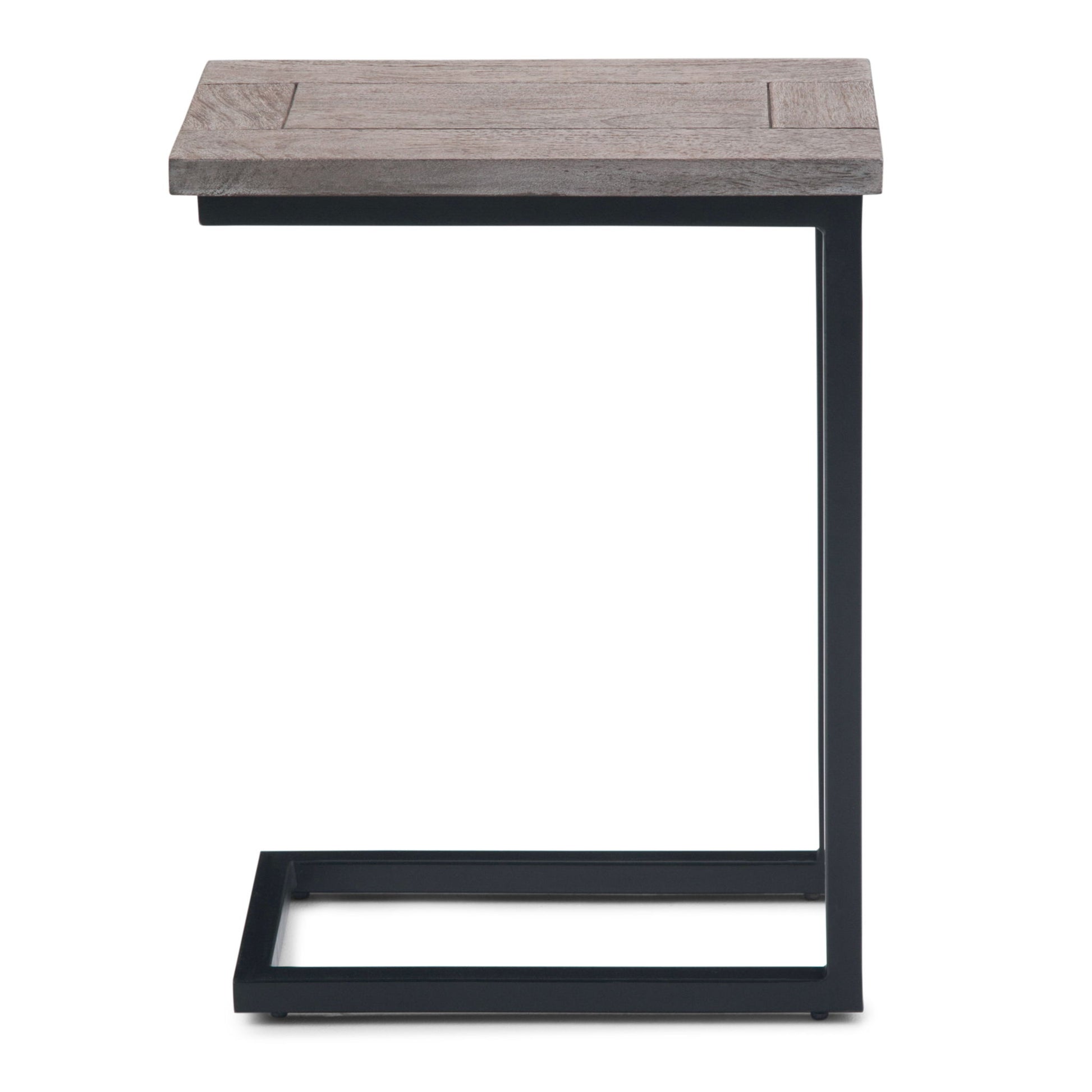 The Skyler - Handcrafted C Side Table features a modern design with a rectangular wooden top and black metal frame, perfect for sliding under sofas or chairs for added convenience.