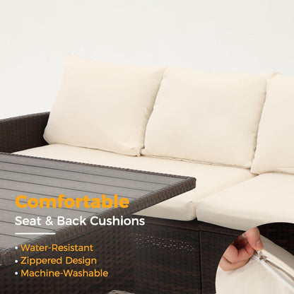 7 Piece Patio Dining Set With Cushions, Modular Sectional Sofa & Storage Table