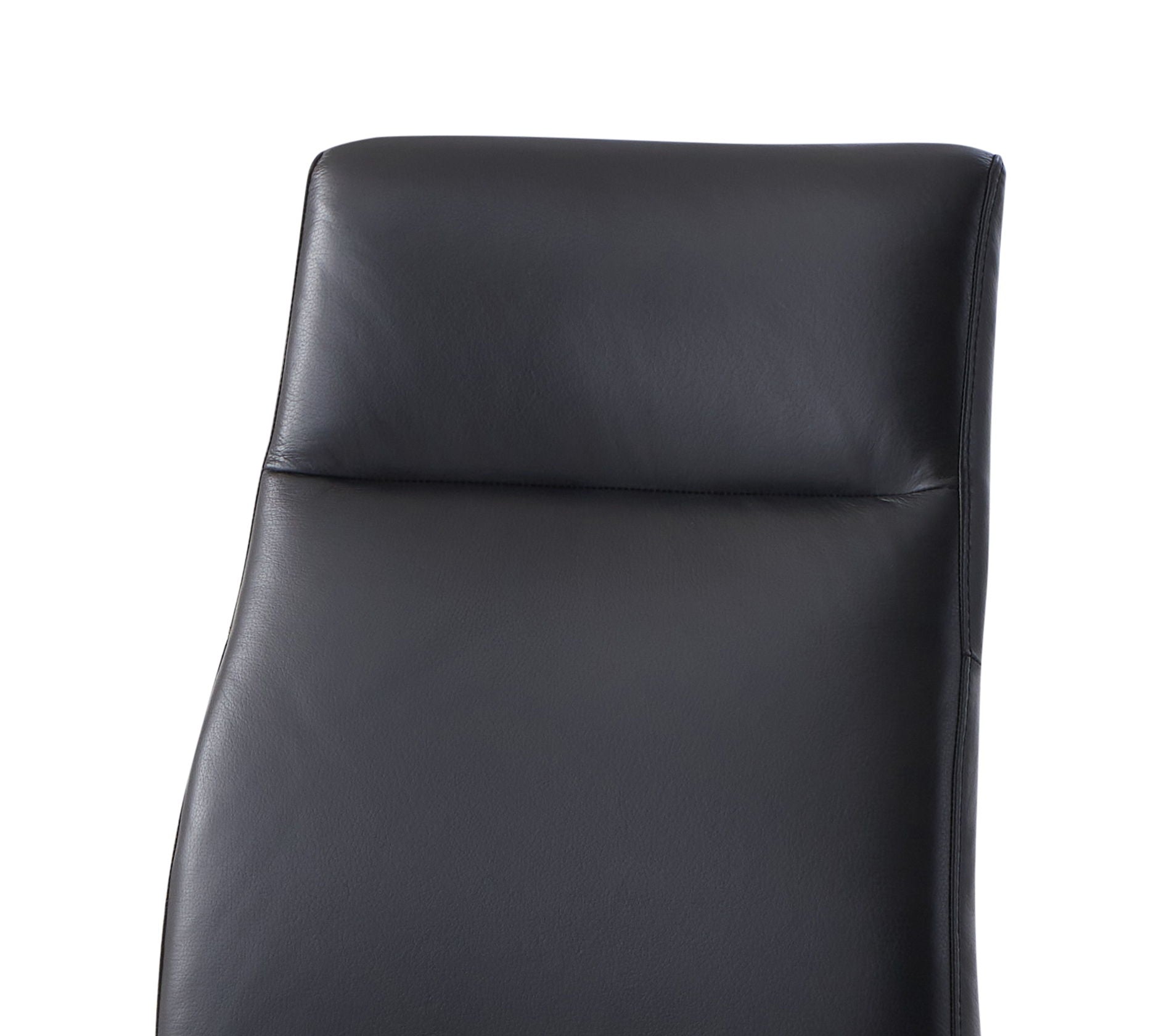 Close-up of the upper backrest and headrest of the Raquan Leather Side Chair (Set of 2) in Black PU, showing its smooth upholstery and sleek, minimalist lines.