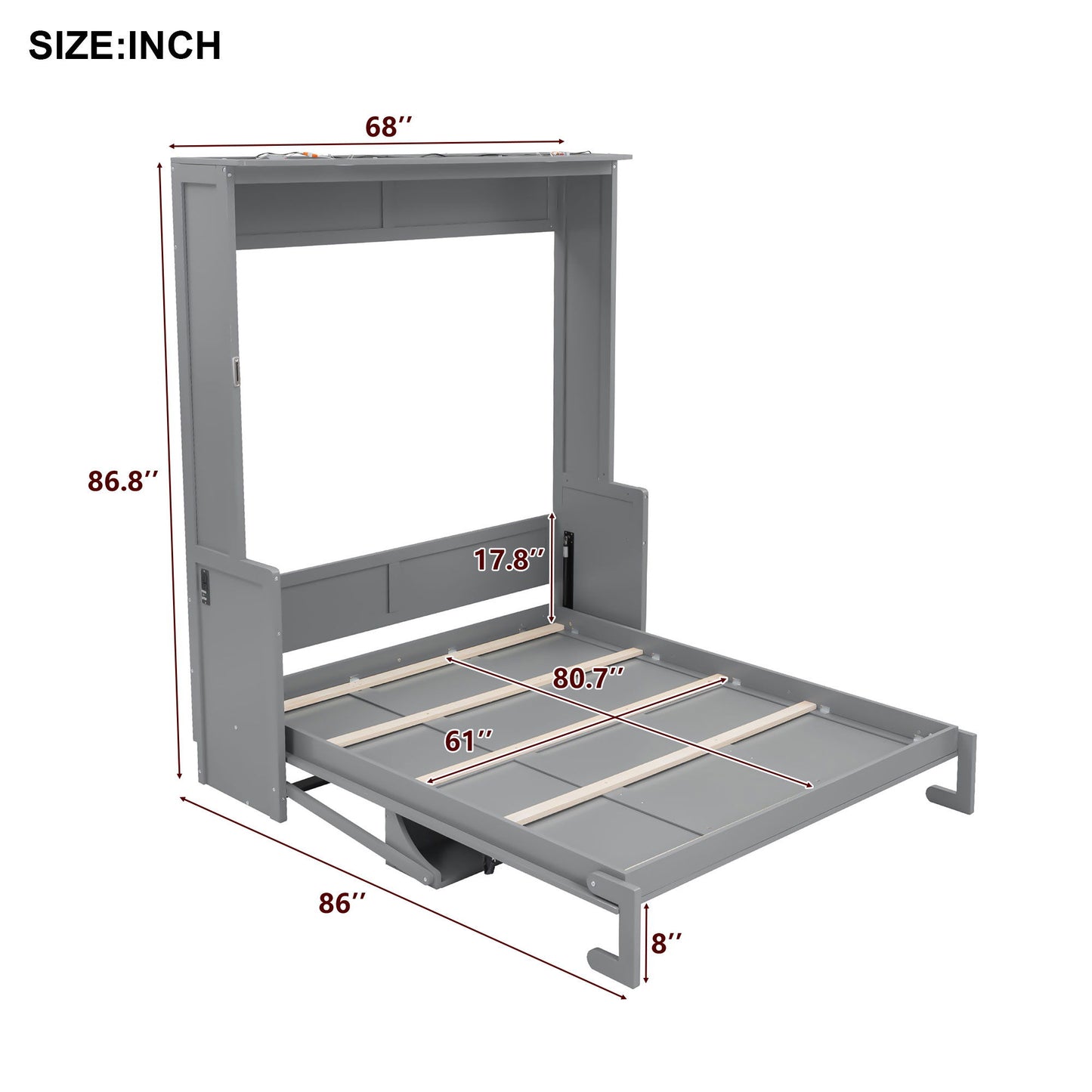 Murphy Bed With Desk, LED Lights & USB Charging Station