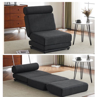 Foldable Single Chair Sofa Bed With Pillow, Easy To Store, Breathable And Wearable Linen