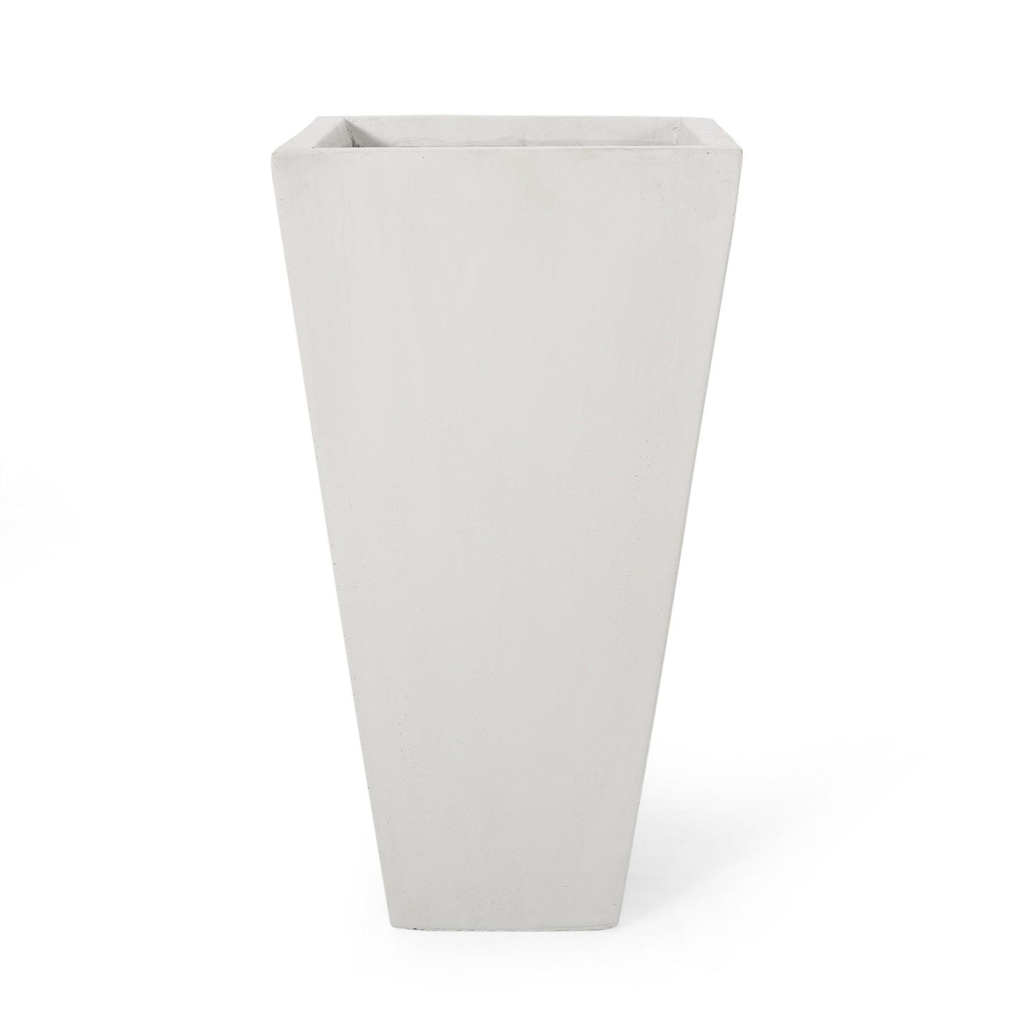 The Outdoor Modern Cast Stone Planter is a tall, white, square planter with a tapered design, shown against a plain white background.
