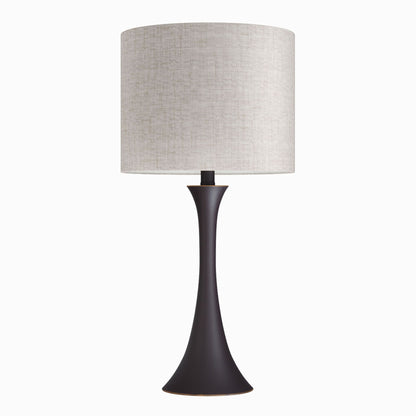 The Lenuxe Contemporary & Modern Design Table Lamp (Set of 2) features a slim dark brown base and a cylindrical, textured beige lampshade, perfect for adding elegance to any room.