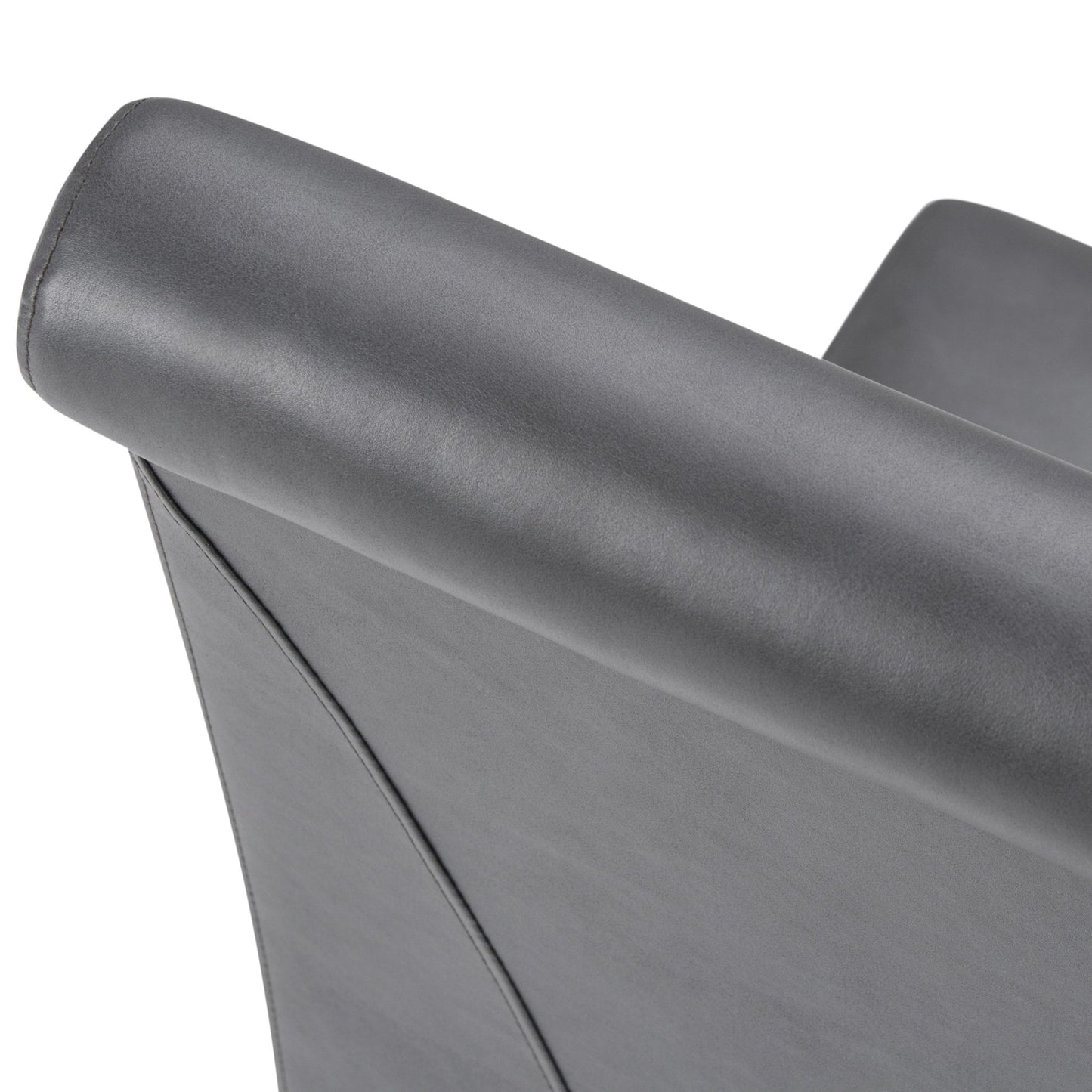 Close-up of the upper backrest and armrest of the Avalon - Deluxe Parson Dining Chair (Set of 2), featuring smooth gray upholstery and modern, clean lines.