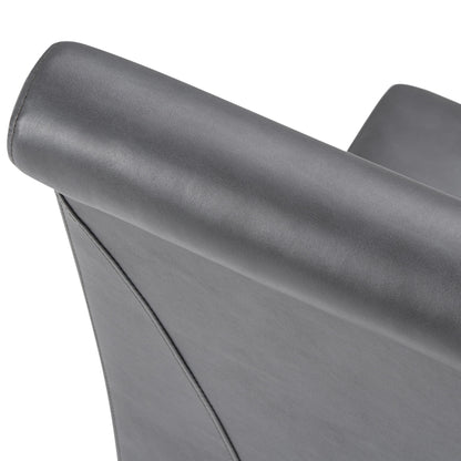Close-up of the upper backrest and armrest of the Avalon - Deluxe Parson Dining Chair (Set of 2), featuring smooth gray upholstery and modern, clean lines.