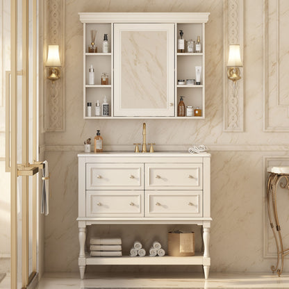 Bathroom Vanity With Medicine Cabinet, Storage Cabinet With 4 Drawers, Adjustable Shelf Mirror
