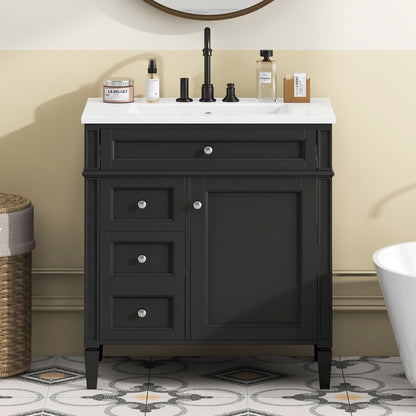 Bathroom Vanity With Top Sink, Storage Cabinet With 2 Drawers, Tip Out Drawer
