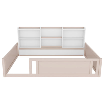 Platform Floor Bed With Guardrail Fence And Side Storage Shelves