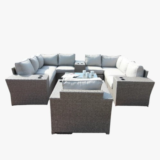 Outdoor 7 Person Conversation Set With Cushions, All Weather - Gray Mix