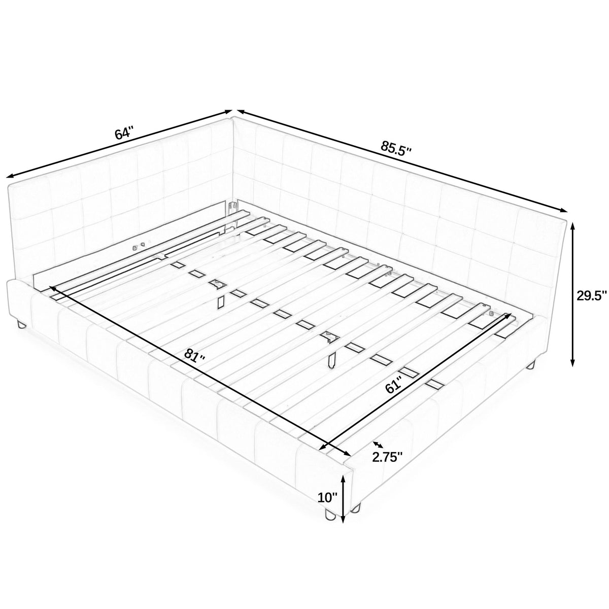 Elegant Design Storage Upholstered Tufted Bed Frame With Backrest And Armrests