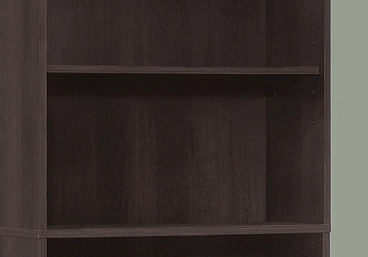 A close-up of the 6 tier transitional office bookshelf bookcase, dark brown with two visible shelves, set against a light gray background.