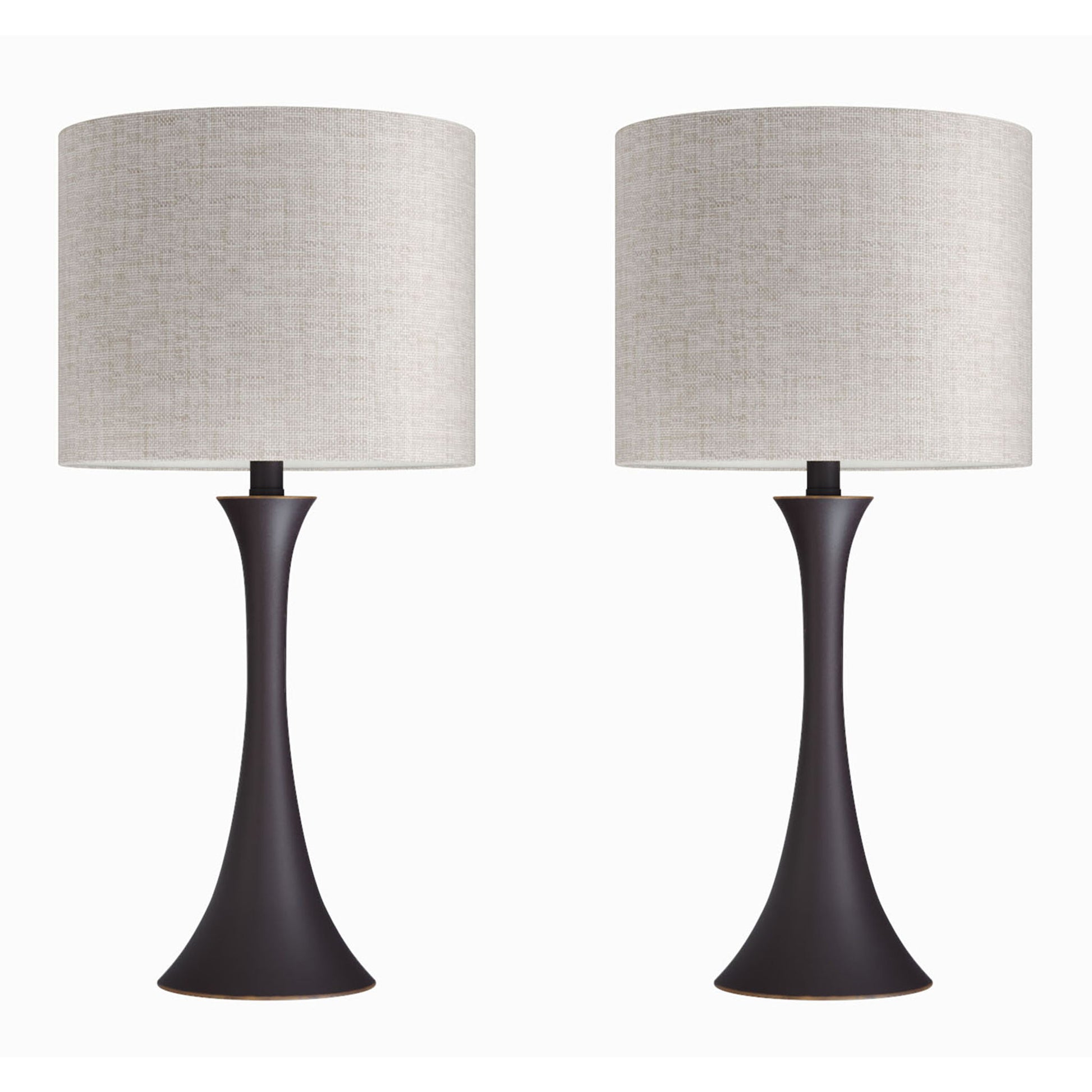 Lenuxe - Contemporary & Modern Design Table Lamp (Set of 2) features dark flared bases with cylindrical, light-colored fabric shades, shown against a plain white background.