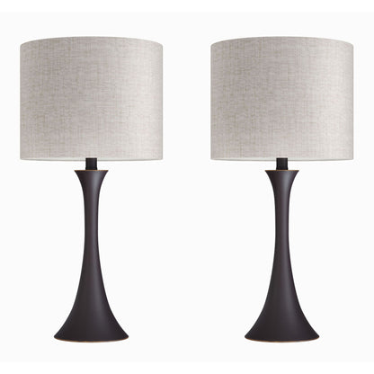 Lenuxe - Contemporary & Modern Design Table Lamp (Set of 2) features dark flared bases with cylindrical, light-colored fabric shades, shown against a plain white background.