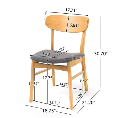 The Brilliantine Dining Chair With Cushion And Wood Frame (Set of 2) is shown with a curved backrest, cushioned seat, and labeled measurements: overall height 30.70", seat width 17.40", seat depth 16.50", and leg dimensions.