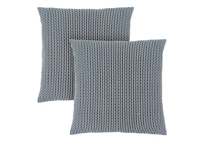 Two square decorative throw pillows with inserts, featuring a textured small checkered black and white pattern, shown slightly overlapping on a white background. Hypoallergenic.