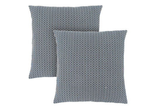 Two square decorative throw pillows with inserts, featuring a textured small checkered black and white pattern, shown slightly overlapping on a white background. Hypoallergenic.