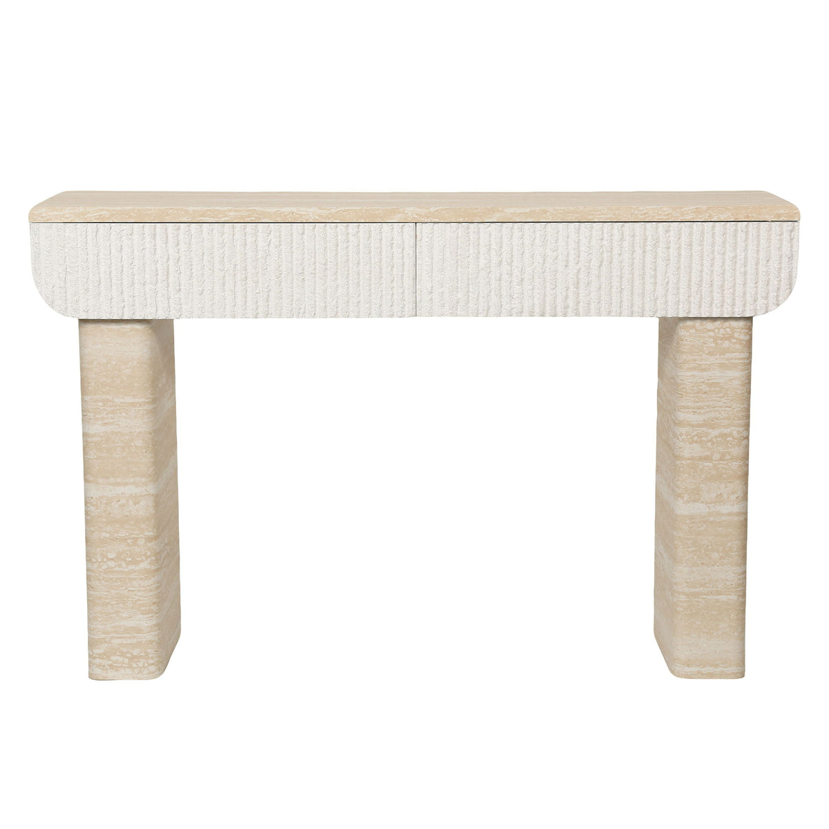 Entryway Table With 2 Hidden Handle Drawers For Entrance - Beige / Yellow