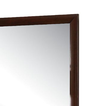 A close-up of the Ireland - Contemporary Design Mirror, featuring a dark brown wooden frame, shows only the top left corner against a plain white background.