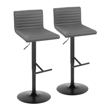 A pair of Mason Contemporary Adjustable Barstools with swivel seats, straight T footrests, and round black bases are shown side by side against a white background.