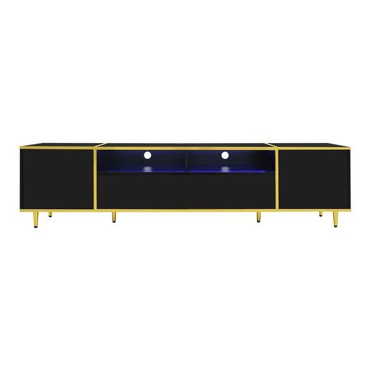 Modern TV Stand For TVs Up To 80", Entertainment Center With 2 Shelves And LED Lights, TV Storage Cabinet With 2 Drawers, 2 Cabinets And Metal Legs For Living Room - Black