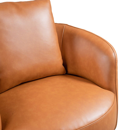 Close-up of the Dylan - Boucle Lounge Chair, a modern tan piece with a matching cushion, smooth rounded edges, and plush upholstery, set against a white background.