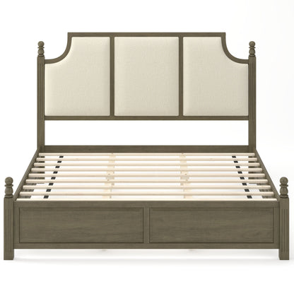 Farmhouse Platform Bed Frame & Tall Upholstered Headboard