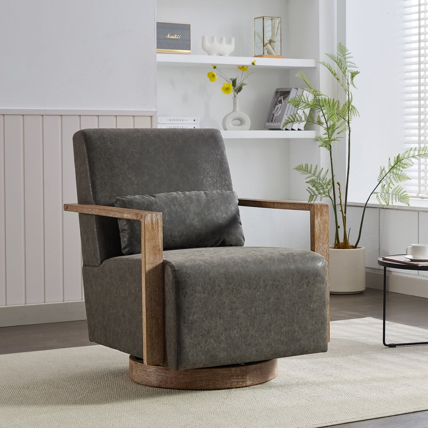Swivel Modern Upholstered Accent Chair With Armrests