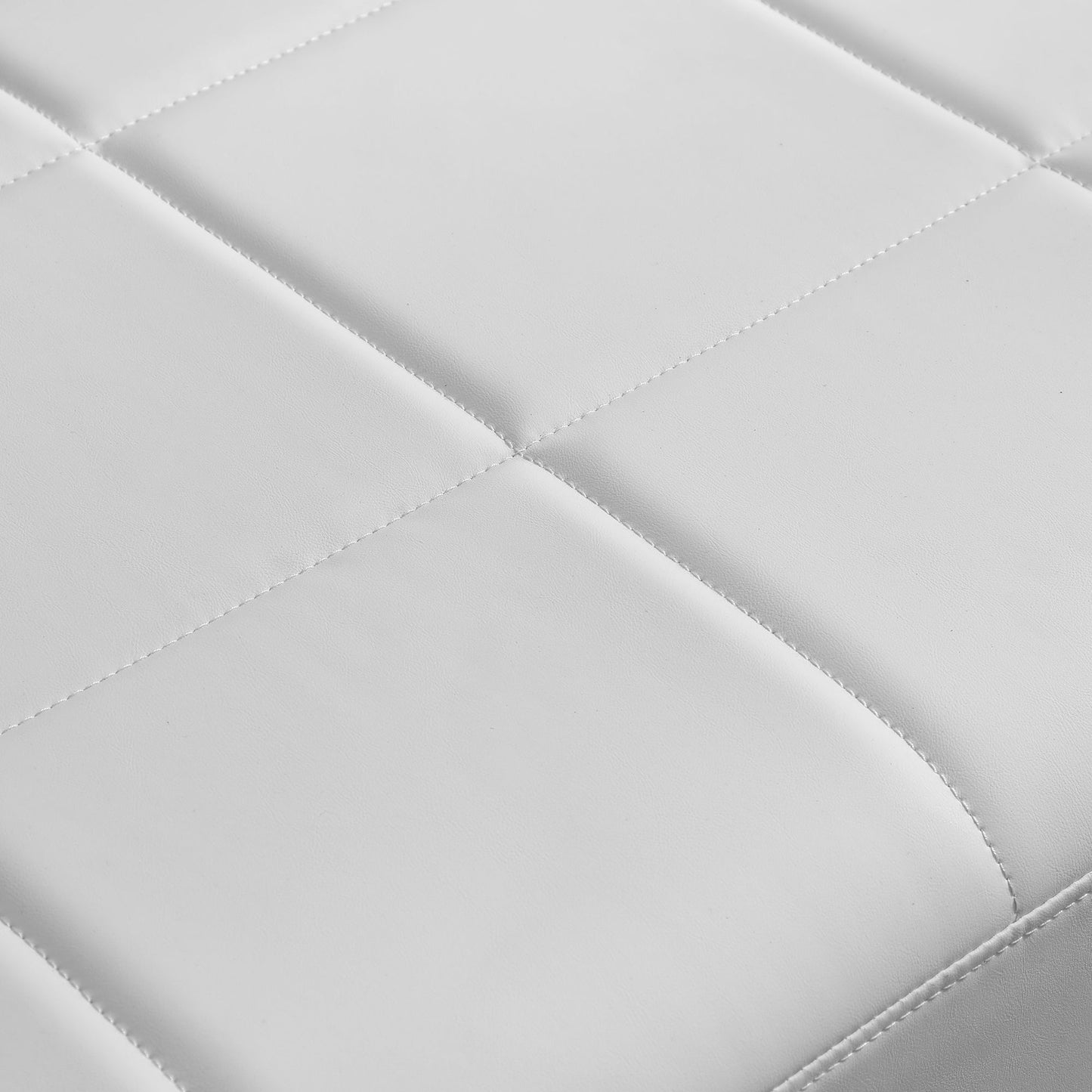 Close-up of the white, tufted leather upholstery with stitched grid seams on the Modern Upholstery Accent Loveseat Sofa for Living Room, a 2-seater featuring golden metal arms.