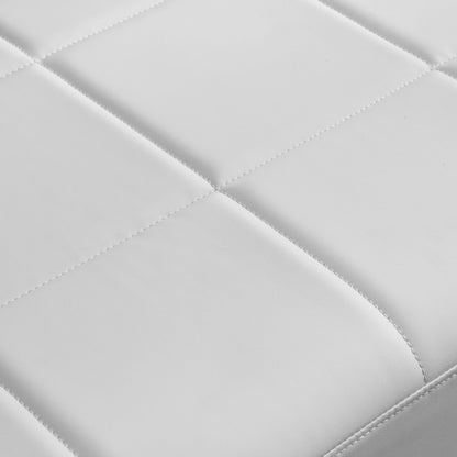 Close-up of the white, tufted leather upholstery with stitched grid seams on the Modern Upholstery Accent Loveseat Sofa for Living Room, a 2-seater featuring golden metal arms.