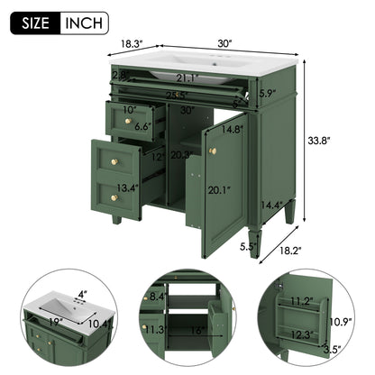Bathroom Vanity With Top Sink, Storage Cabinet With 2 Drawers, Tip Out Drawer