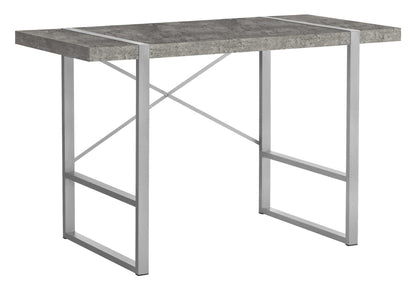 The Computer Desk For Home Office features a thick, rectangular gray concrete-style tabletop and a minimalist white metal frame with geometric legs and a back crossbar, ideal for an industrial design workspace or laptop setup.