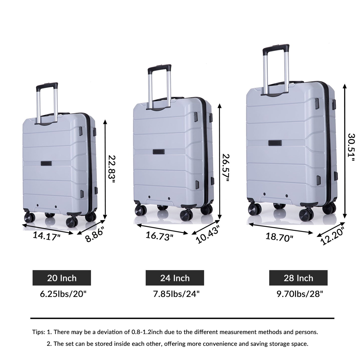 Hardshell Suitcase Spinner Wheels Lightweight Durable Suitcase With Tsa Lock, 3 Piece Set