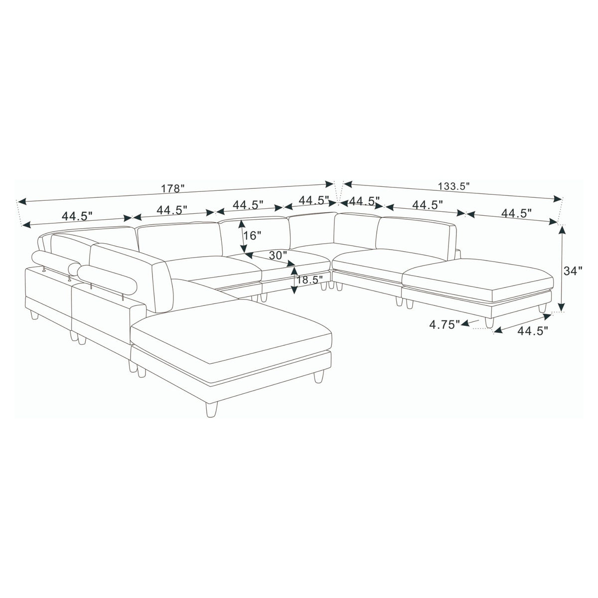 Modern Modular Sectional With Adjustable Back Support