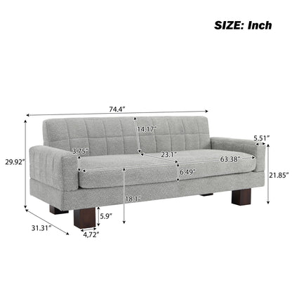 Modern Loveseat Sofa, 2 Seater With Square Arms For Living Room