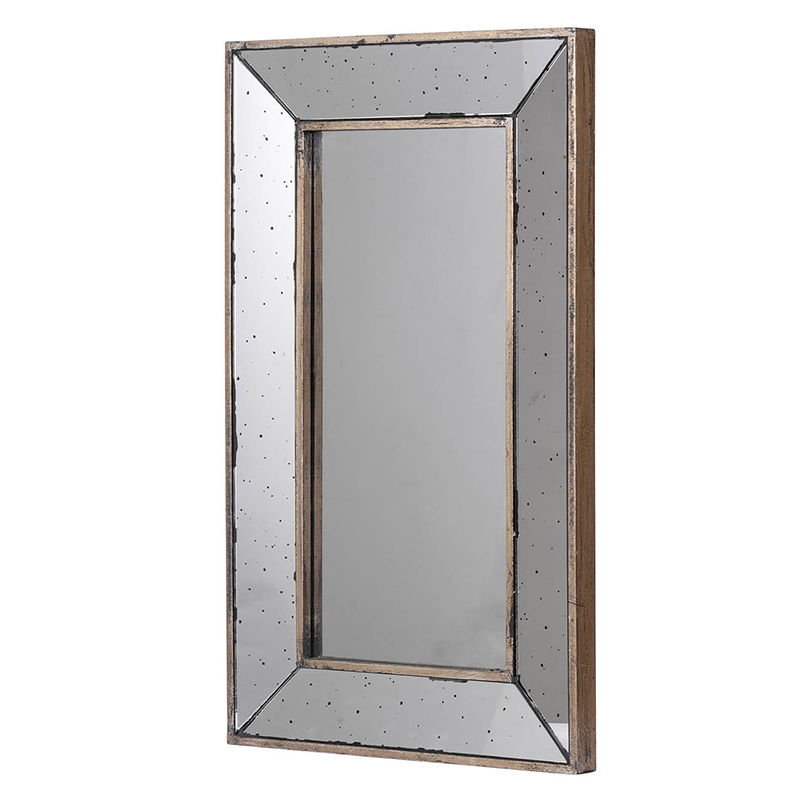 The Distressed Accent Mirror is a traditional style framed wall mirror with a wide, beveled frame, featuring an antique distressed finish, small dotted accents, and a vintage-inspired wooden outer edge—perfect for living rooms.