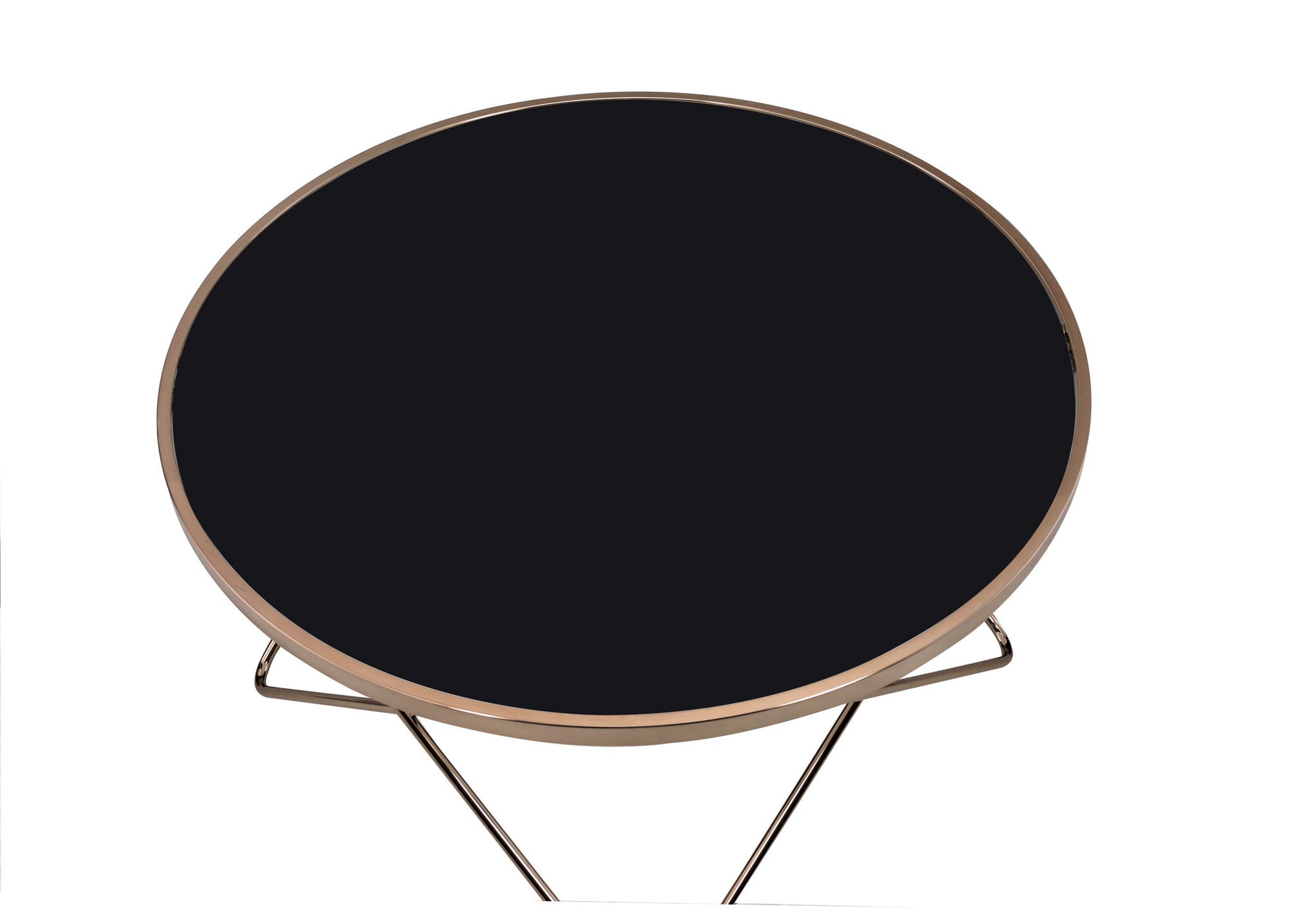 The Valora Glass Coffee Table features a round black glass top with a sleek metallic frame and stand, shown isolated on a white background.