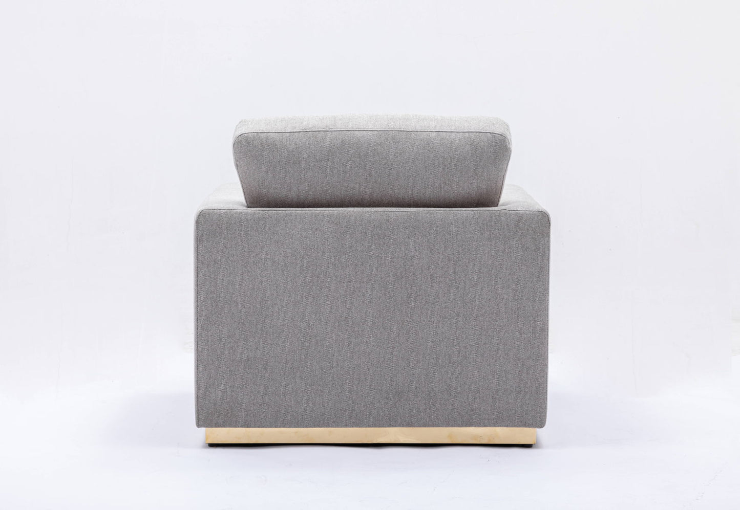The Couch.com Valin Linen Chair in gray features a modern style, fabric construction, and a gray finish, shown from the back with a rectangular shape and light wood base against a plain white background.
