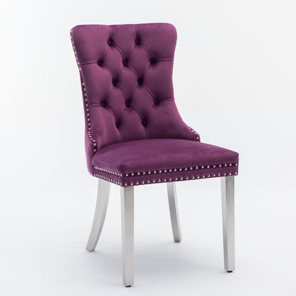 The Nikki chair is a modern, high-end velvet upholstered dining chair with a tufted back, nailhead trim, and chrome stainless steel plated legs (set of 2) shown against a plain white background.