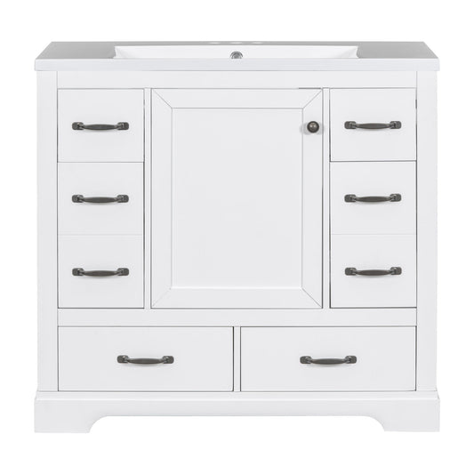 Modern Bathroom Vanity With Sink, 6 Drawers, Adjustable Shelf