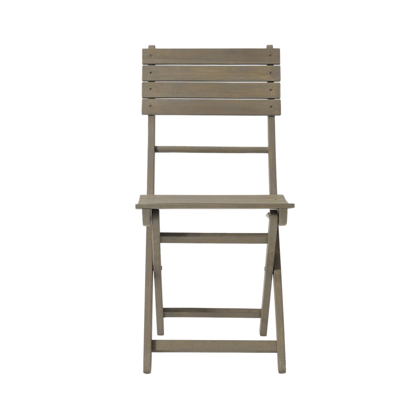 The Outdoor Foldable Wood Dining Chair With Slat Design (Set of 2) features a simple wooden build with horizontal backrest slats and a flat seat, displayed from the front against a white background.