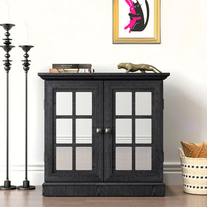 Sideboard Cabinet With Mirrored Doors, Adjustable Shelf, Metal Handles