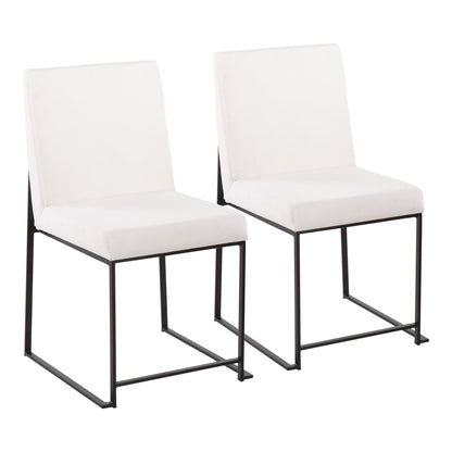Two Fuji Contemporary Modern Elegance High Back Dining Chairs, featuring white padded seats and backs with minimalist black metal frames, are placed side by side against a plain white background.
