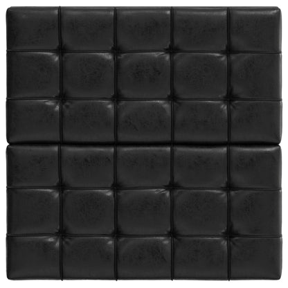 The Harrison Large Coffee Table Storage Ottoman features a black, tufted leather surface with a grid pattern and two rows of square cushions stacked together.