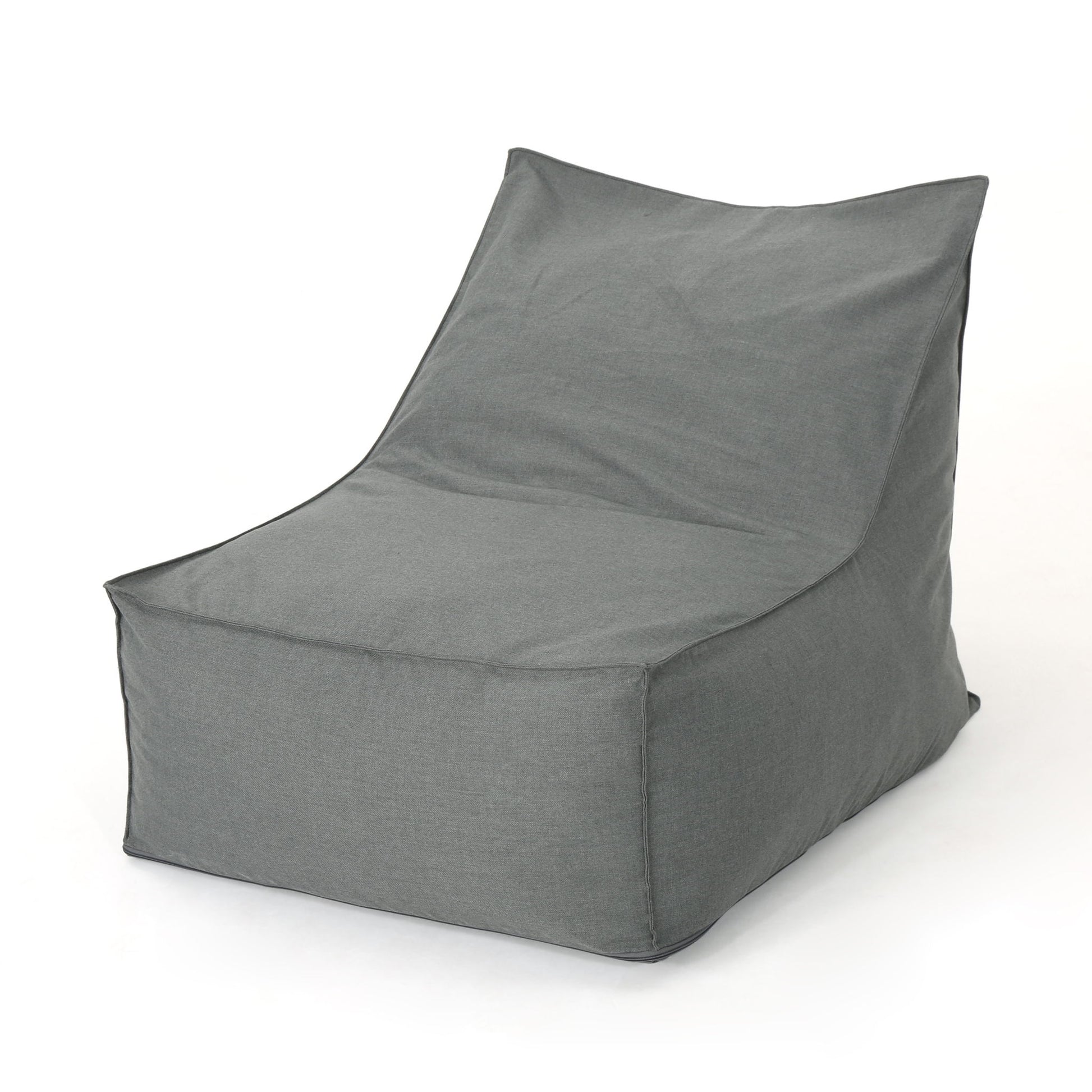The Ettie Water Resistant Fabric Bean Bag Chair features a modern, minimalist gray design with a structured, angular shape, shown on a plain white background.
