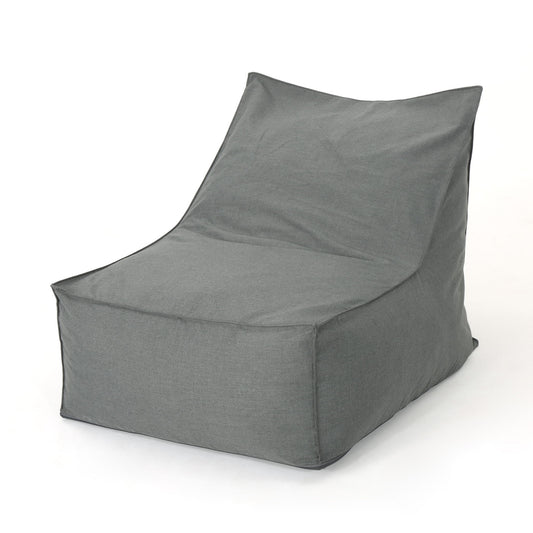 The Ettie Water Resistant Fabric Bean Bag Chair features a modern, minimalist gray design with a structured, angular shape, shown on a plain white background.