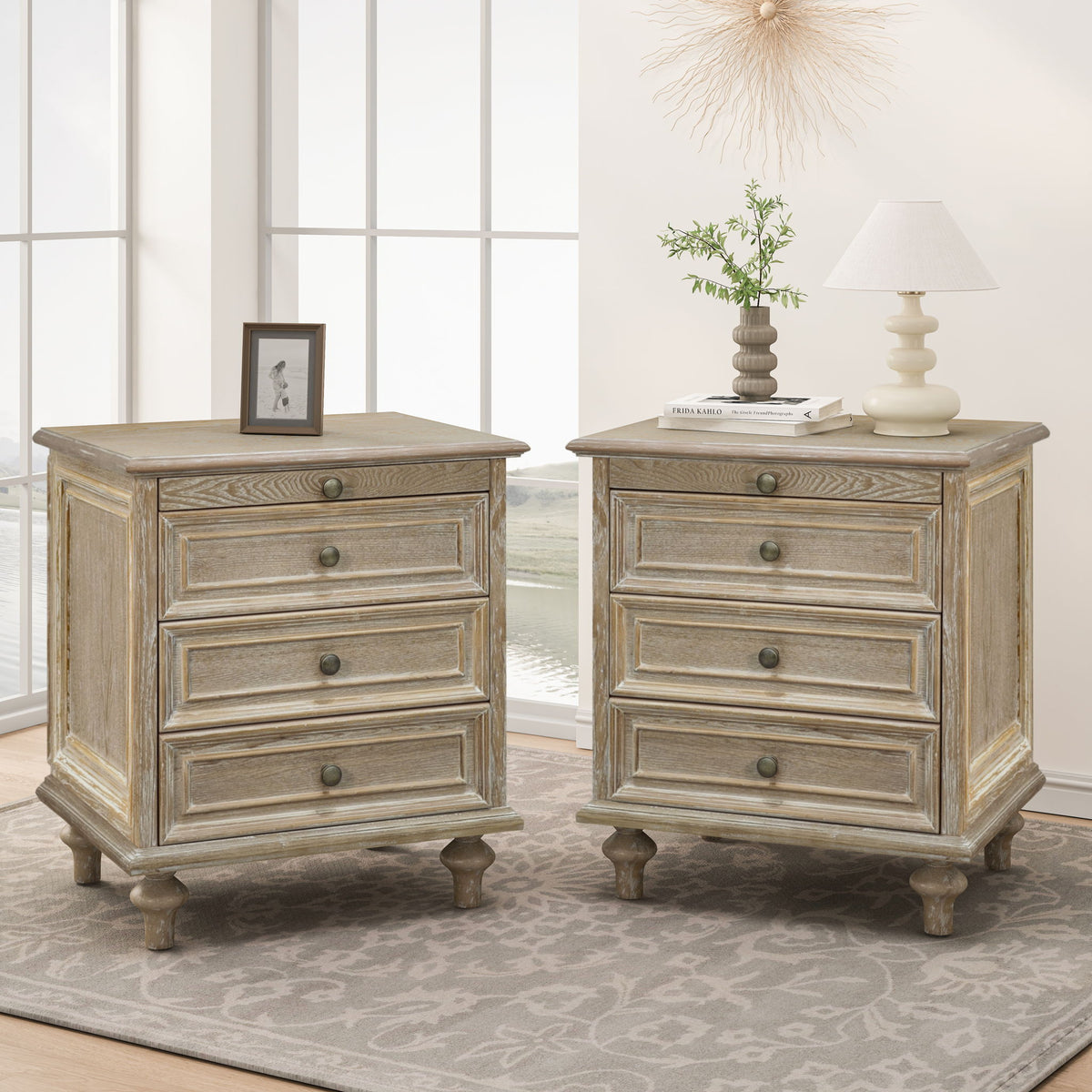 Farmhouse Nightstand With 4 Drawers